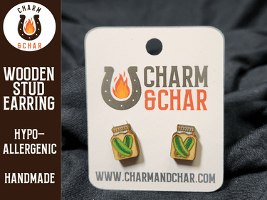 Jar of Pickles Wood Stud Earrings - Quirky Fashion Earring - Earring - Charm and Char